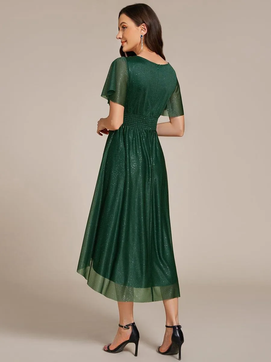 Glitter Round Neck Midi Wedding Guest Dress