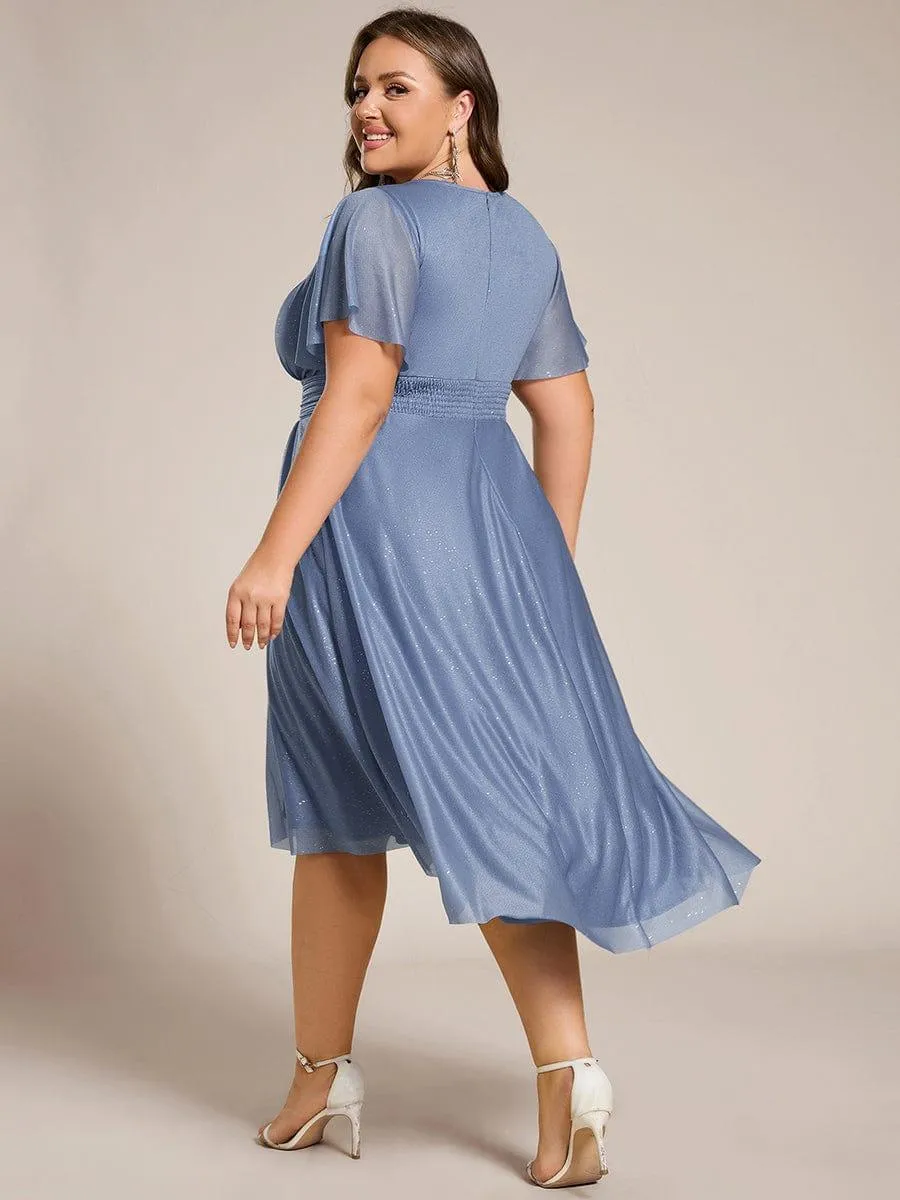 Glitter Round Neck Midi Wedding Guest Dress