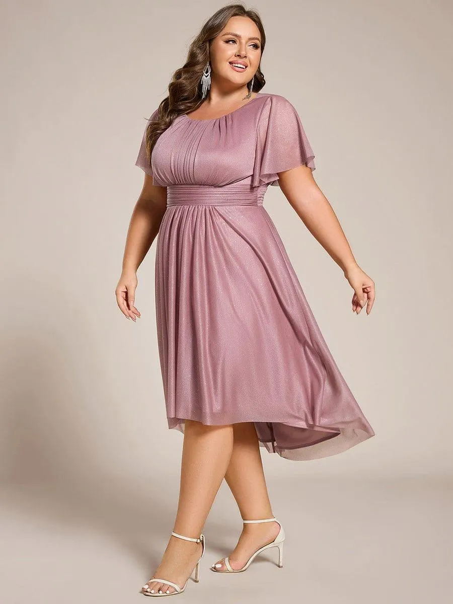 Glitter Round Neck Midi Wedding Guest Dress