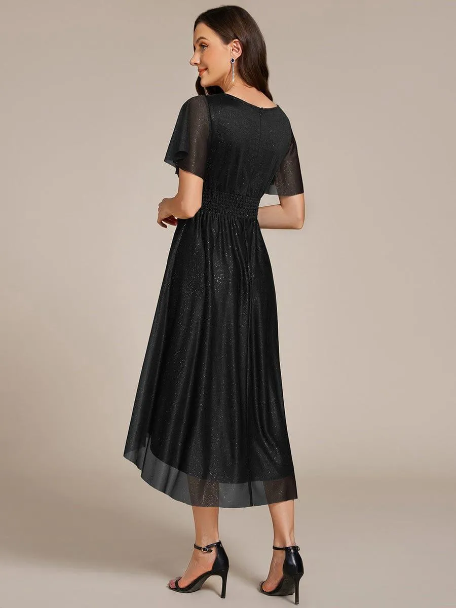 Glitter Round Neck Midi Wedding Guest Dress