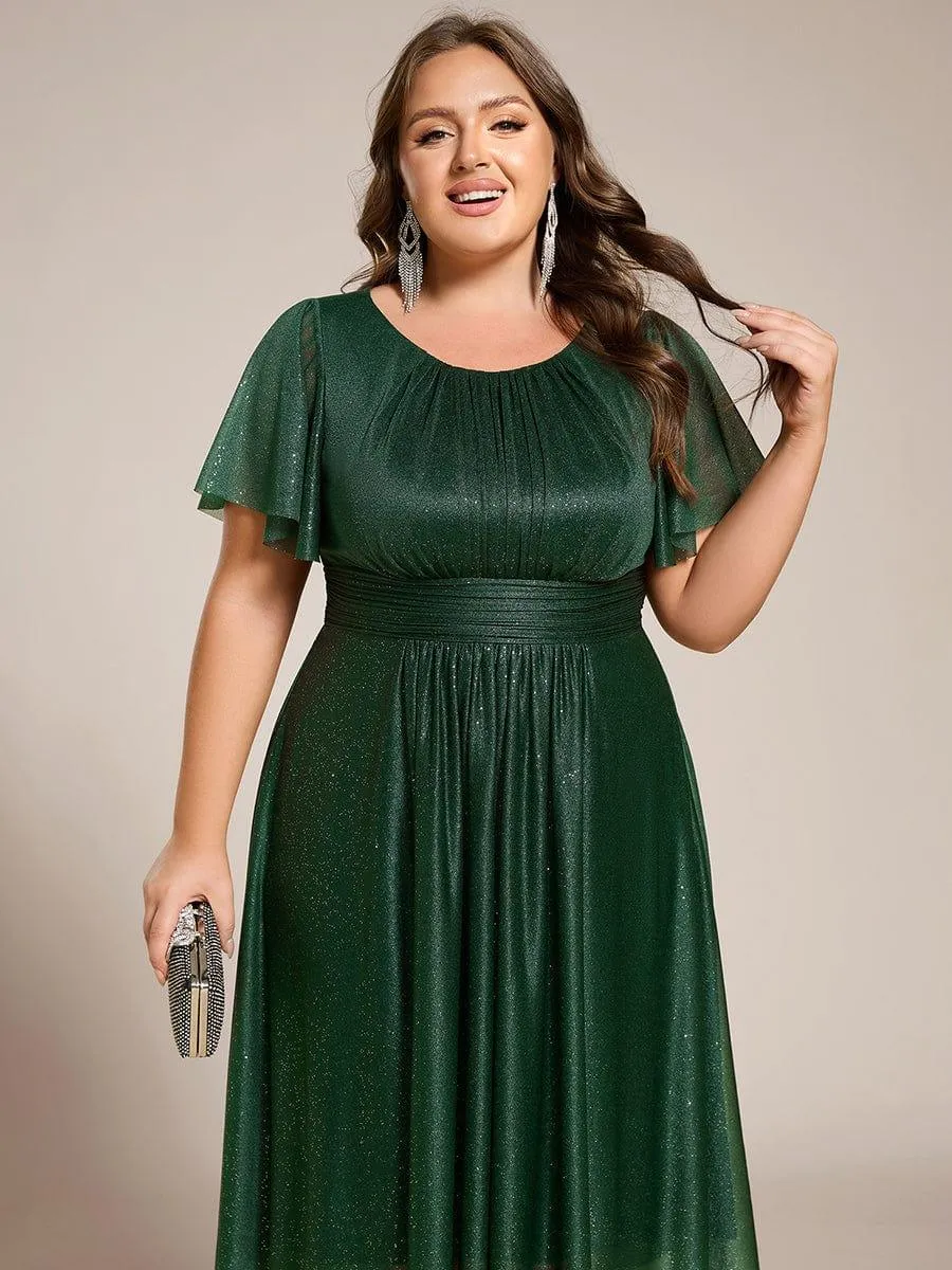 Glitter Round Neck Midi Wedding Guest Dress
