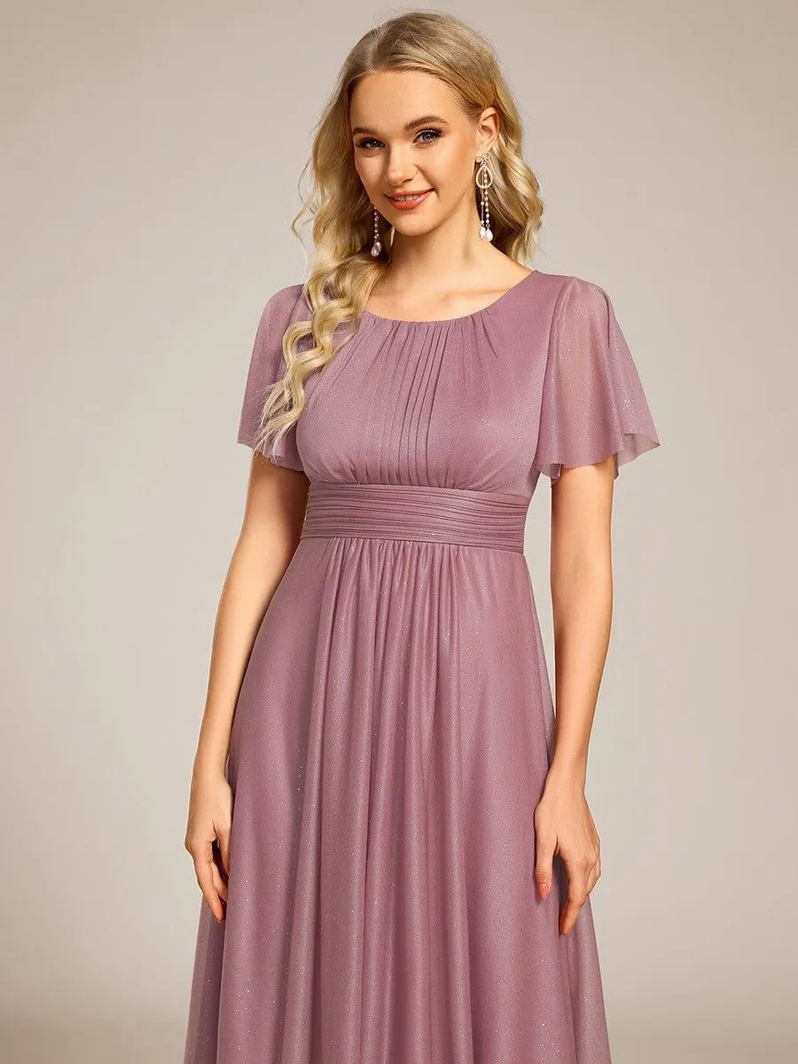 Glitter Round Neck Midi Wedding Guest Dress