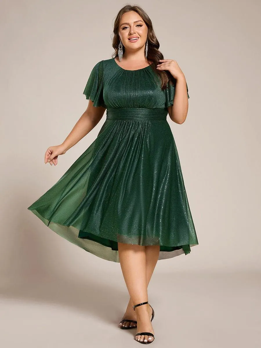 Glitter Round Neck Midi Wedding Guest Dress