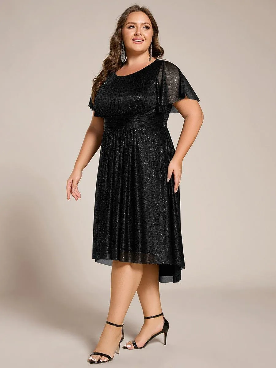 Glitter Round Neck Midi Wedding Guest Dress