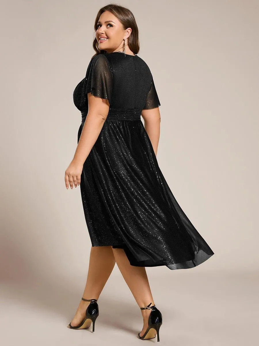 Glitter Round Neck Midi Wedding Guest Dress