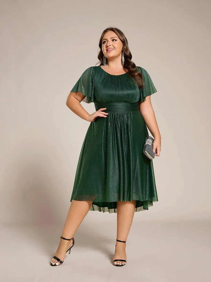Glitter Round Neck Midi Wedding Guest Dress