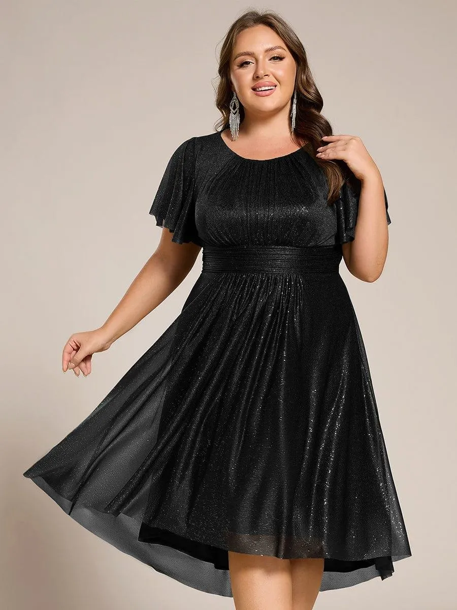 Glitter Round Neck Midi Wedding Guest Dress