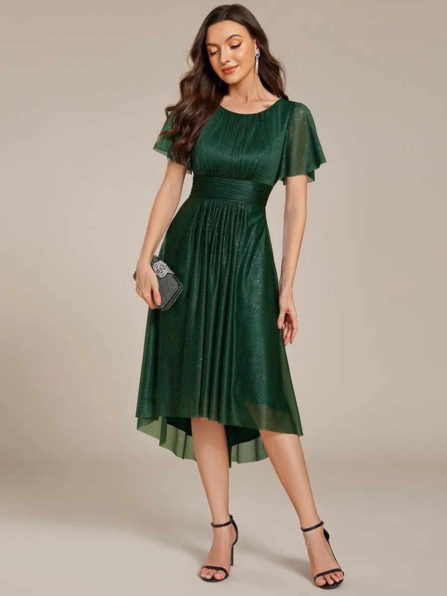 Glitter Round Neck Midi Wedding Guest Dress