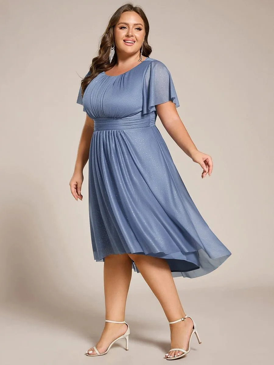 Glitter Round Neck Midi Wedding Guest Dress