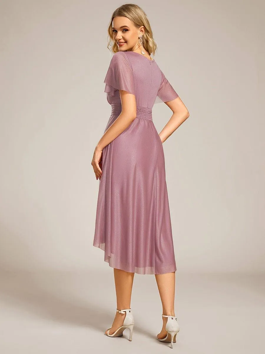Glitter Round Neck Midi Wedding Guest Dress
