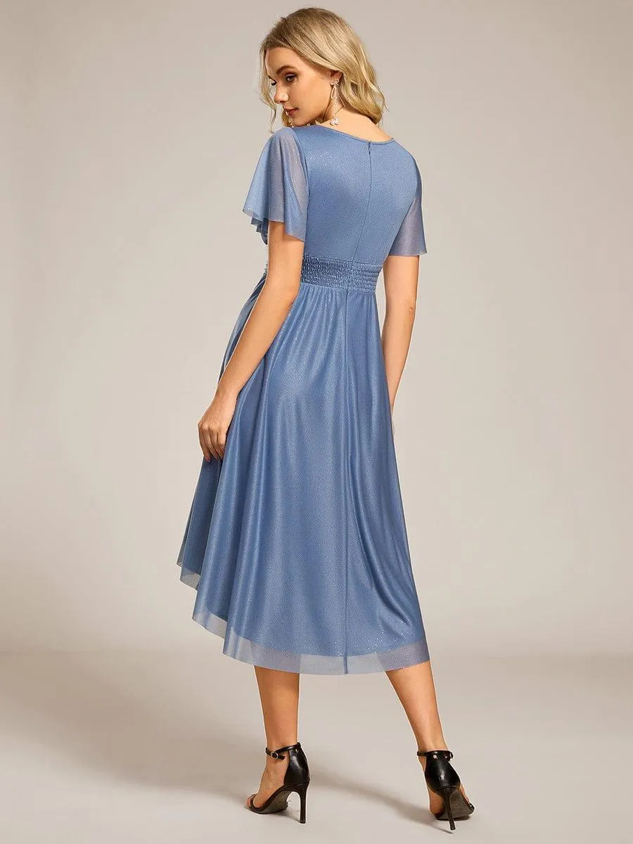 Glitter Round Neck Midi Wedding Guest Dress