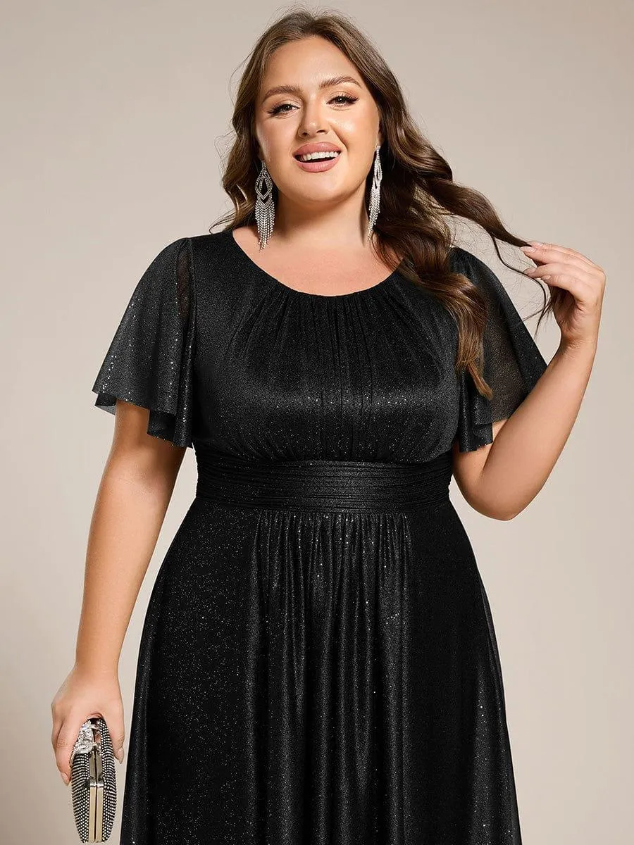 Glitter Round Neck Midi Wedding Guest Dress