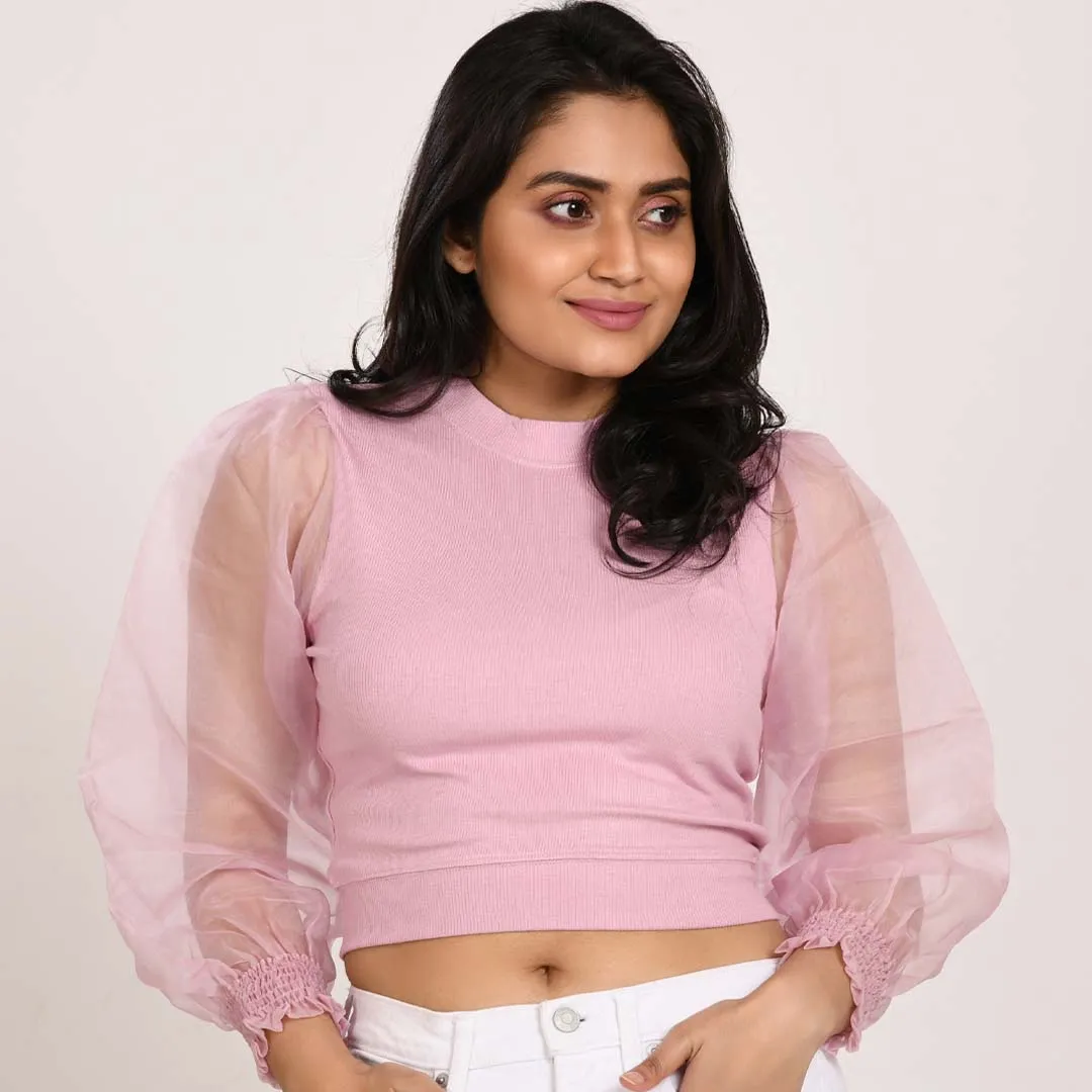 Hosiery Blouses with Puffy Organza Full Sleeves