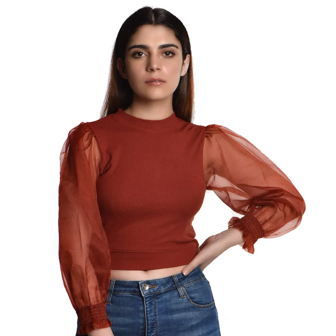 Hosiery Blouses with Puffy Organza Full Sleeves