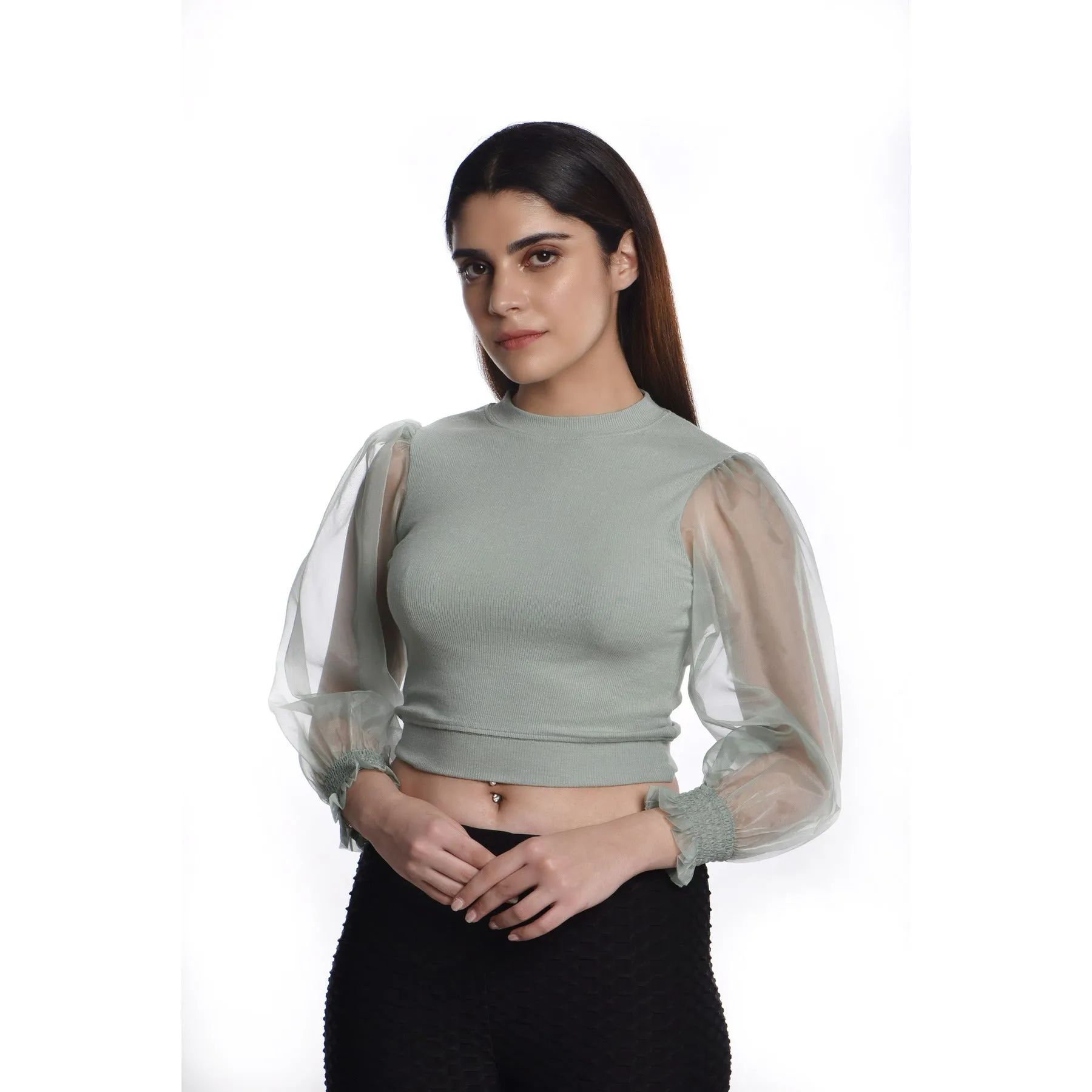 Hosiery Blouses with Puffy Organza Full Sleeves