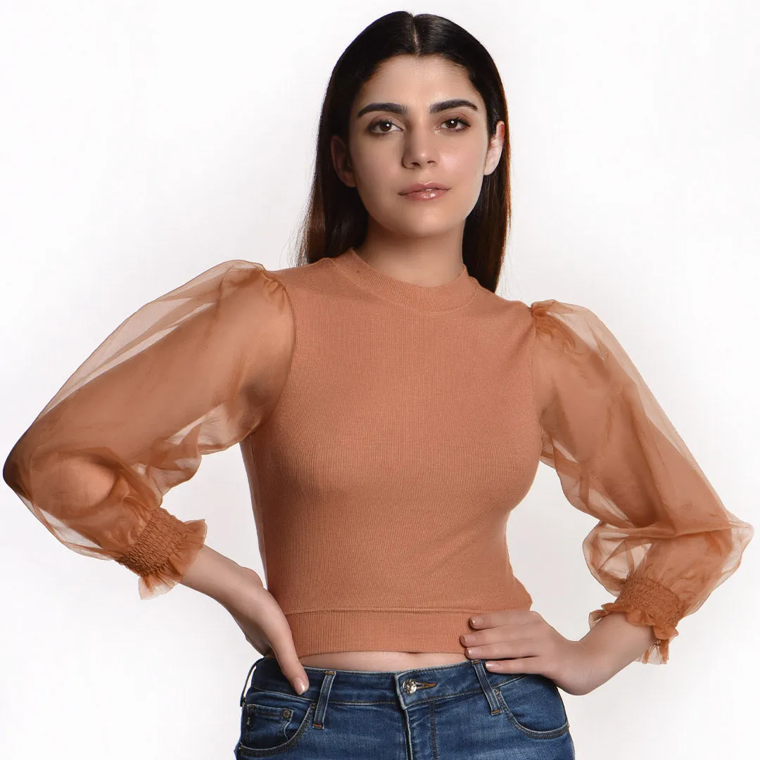 Hosiery Blouses with Puffy Organza Full Sleeves