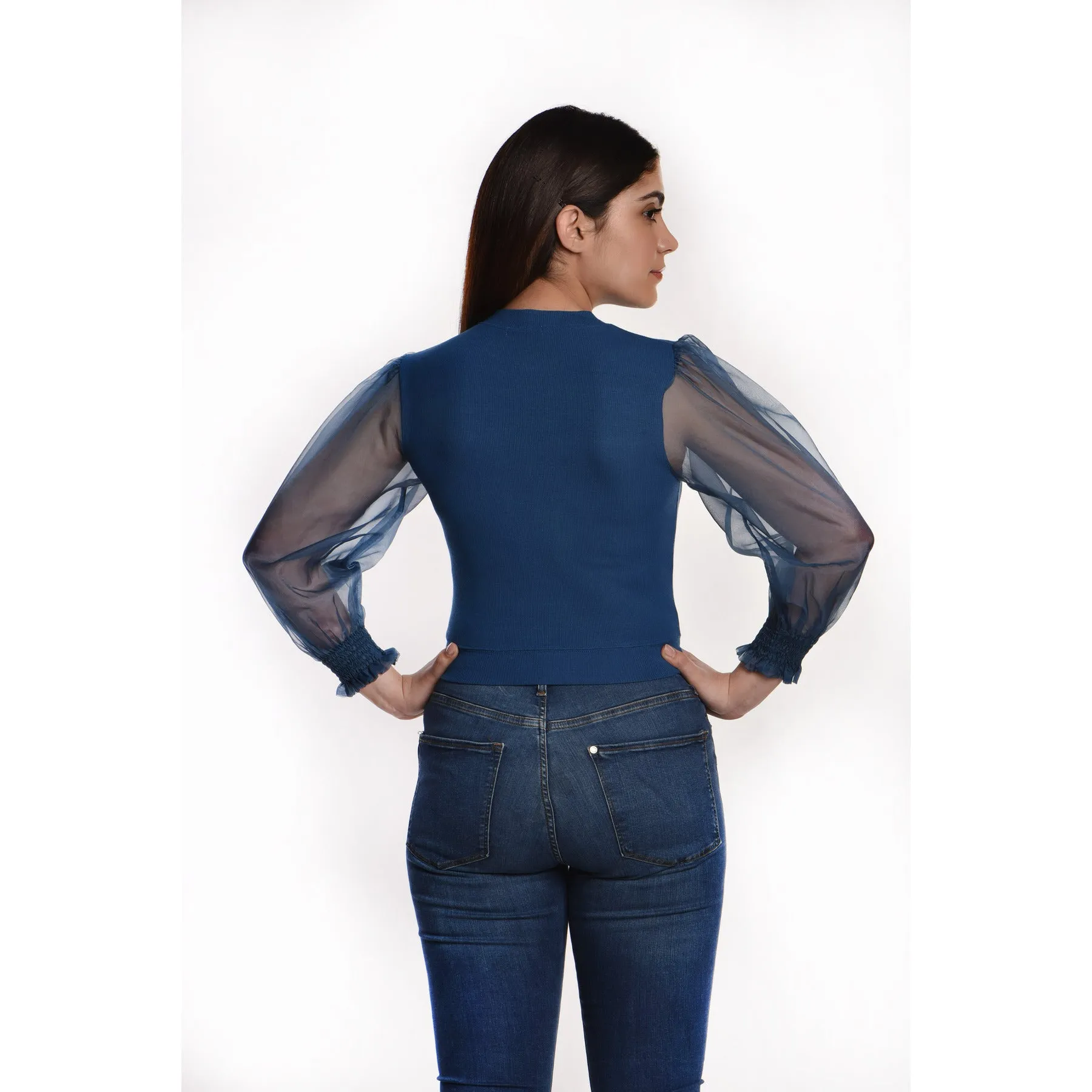 Hosiery Blouses with Puffy Organza Full Sleeves