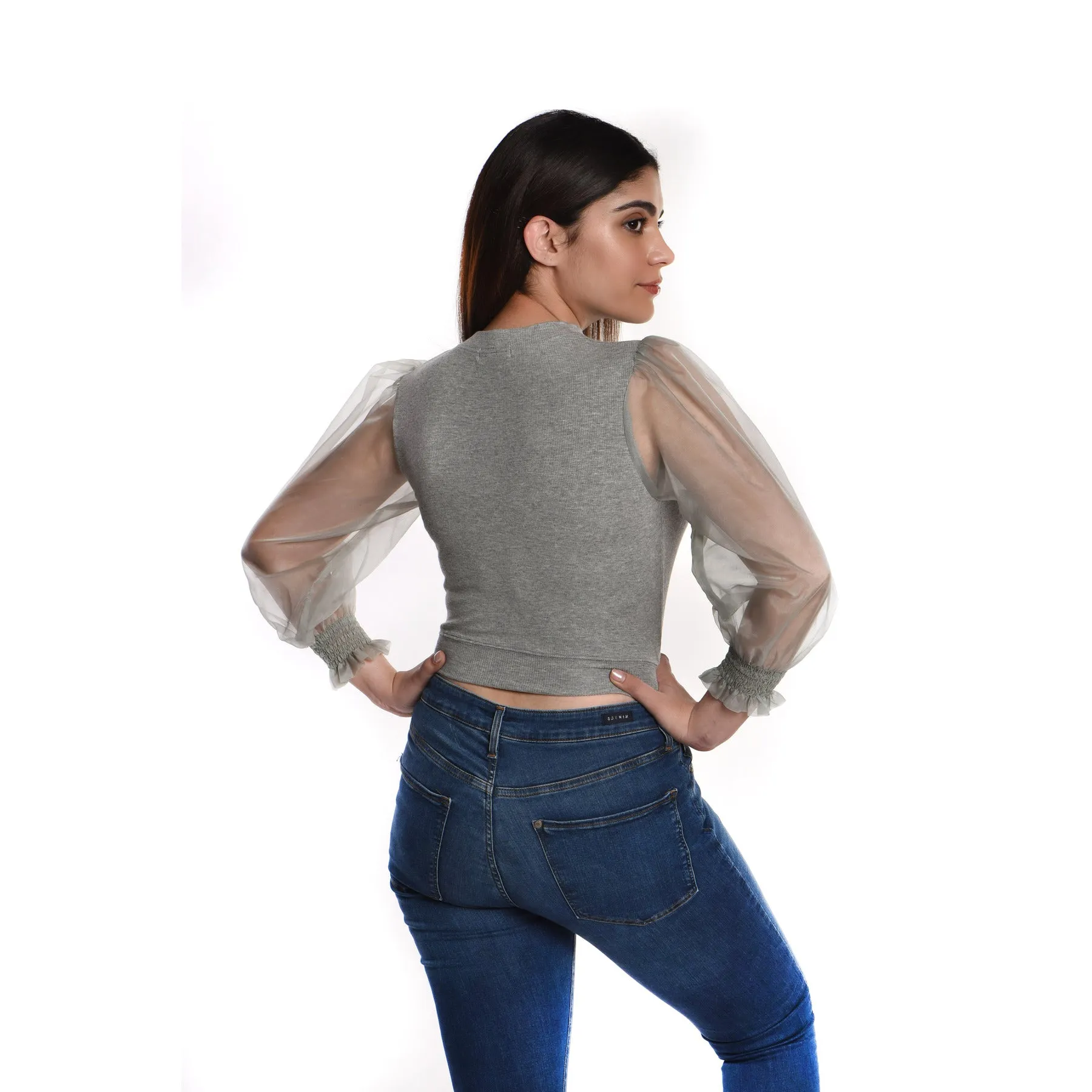 Hosiery Blouses with Puffy Organza Full Sleeves