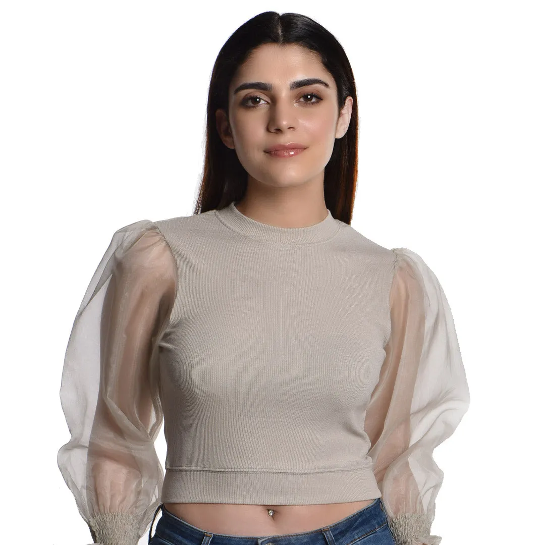 Hosiery Blouses with Puffy Organza Full Sleeves