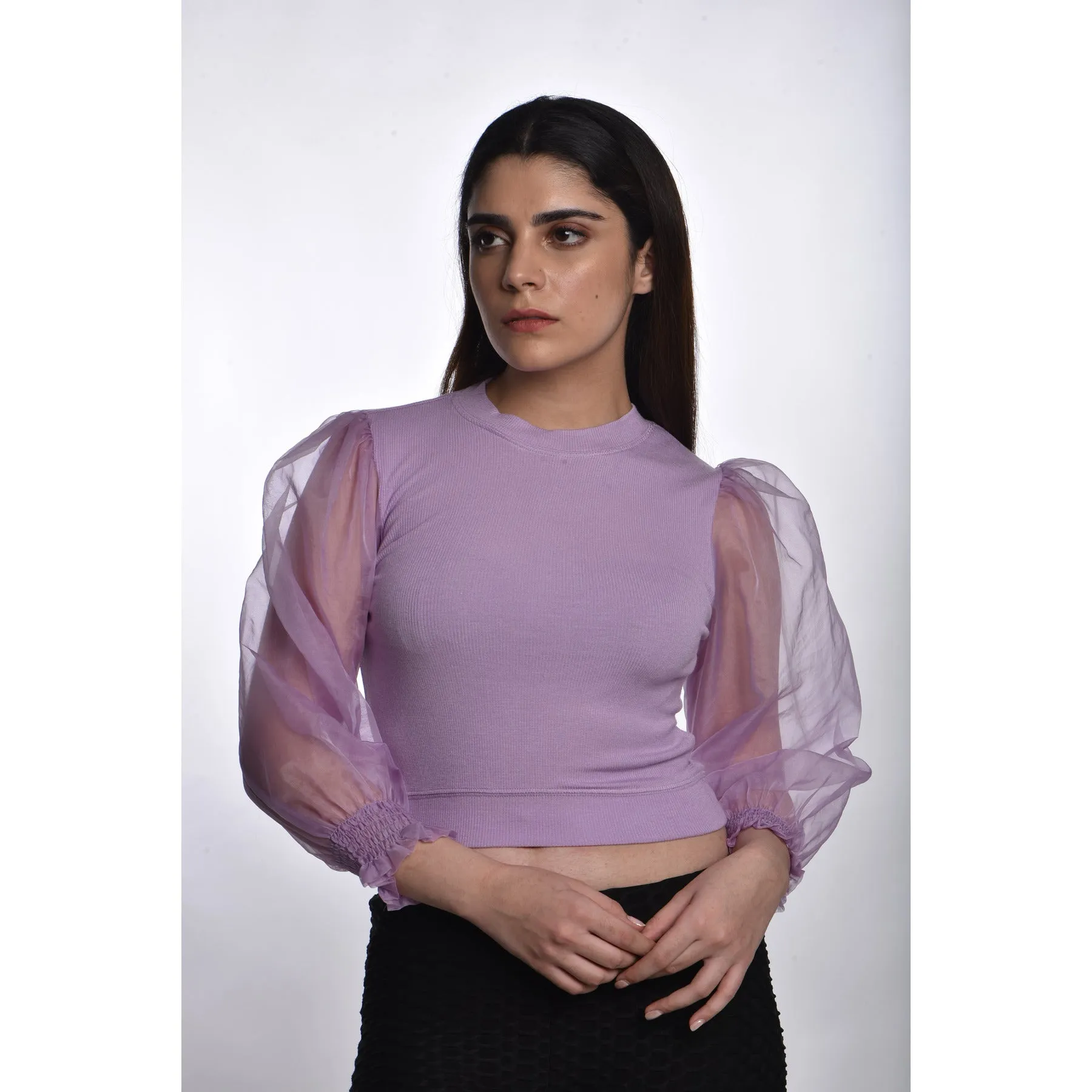 Hosiery Blouses with Puffy Organza Full Sleeves