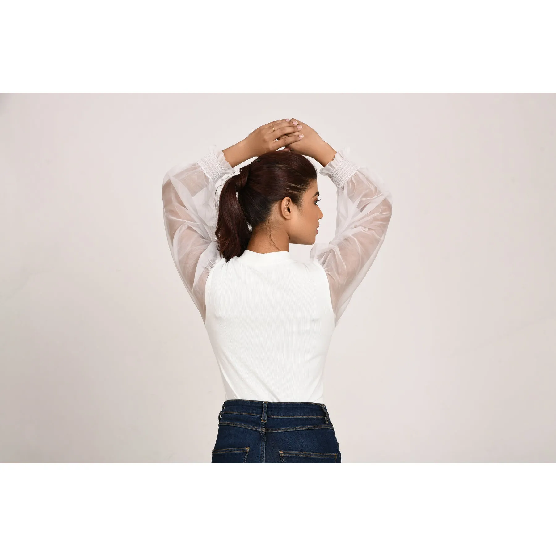 Hosiery Blouses with Puffy Organza Full Sleeves