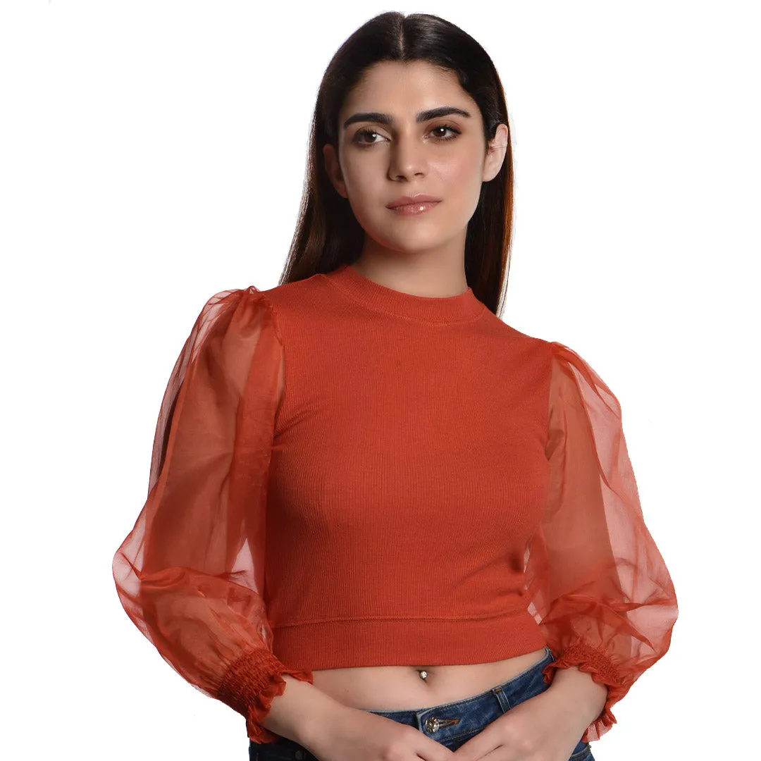 Hosiery Blouses with Puffy Organza Full Sleeves