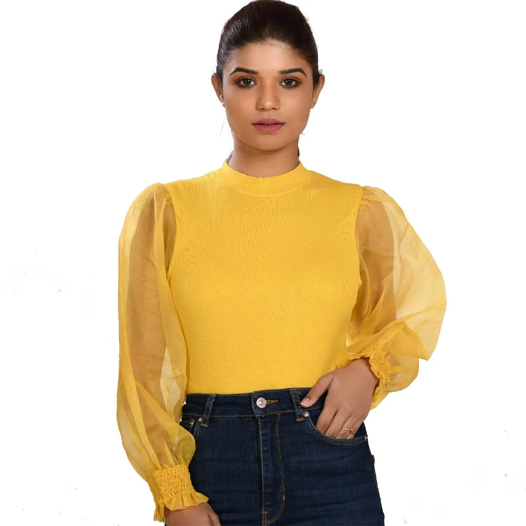 Hosiery Blouses with Puffy Organza Full Sleeves