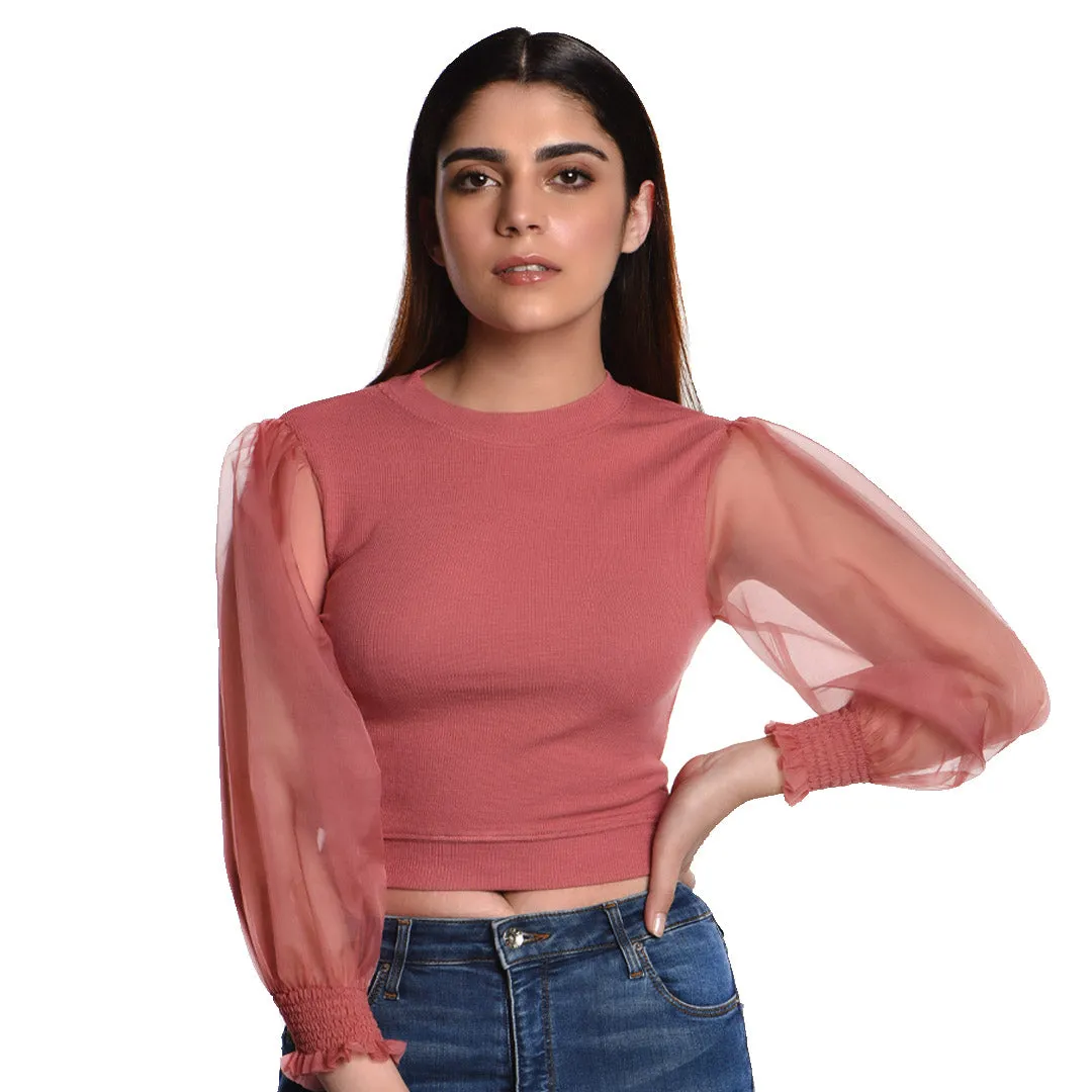 Hosiery Blouses with Puffy Organza Full Sleeves