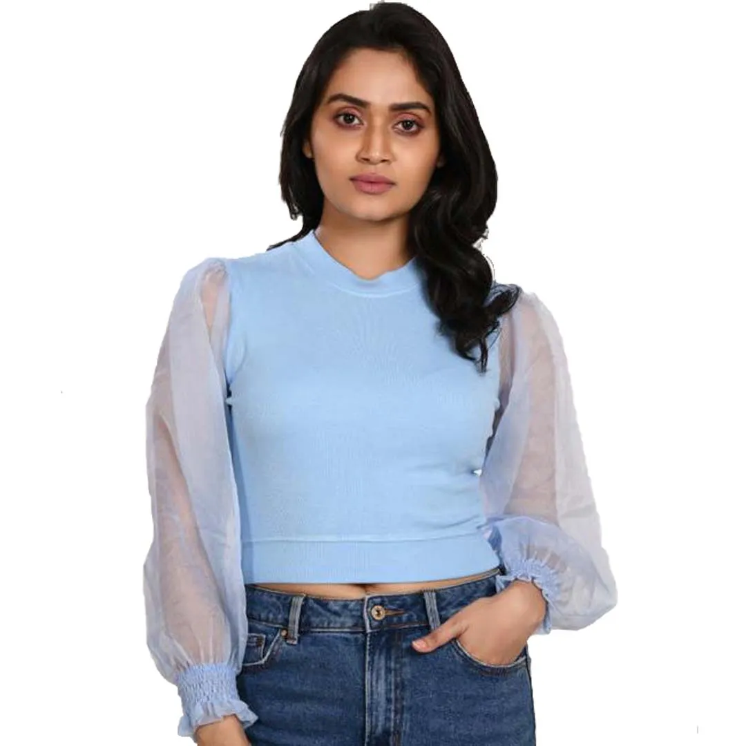 Hosiery Blouses with Puffy Organza Full Sleeves