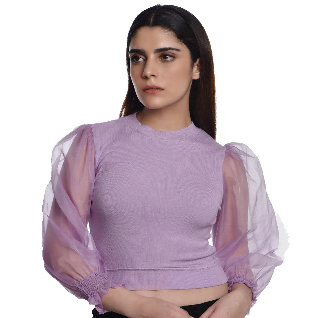 Hosiery Blouses with Puffy Organza Full Sleeves