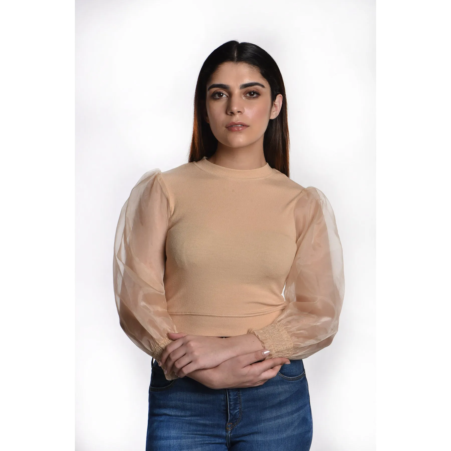 Hosiery Blouses with Puffy Organza Full Sleeves