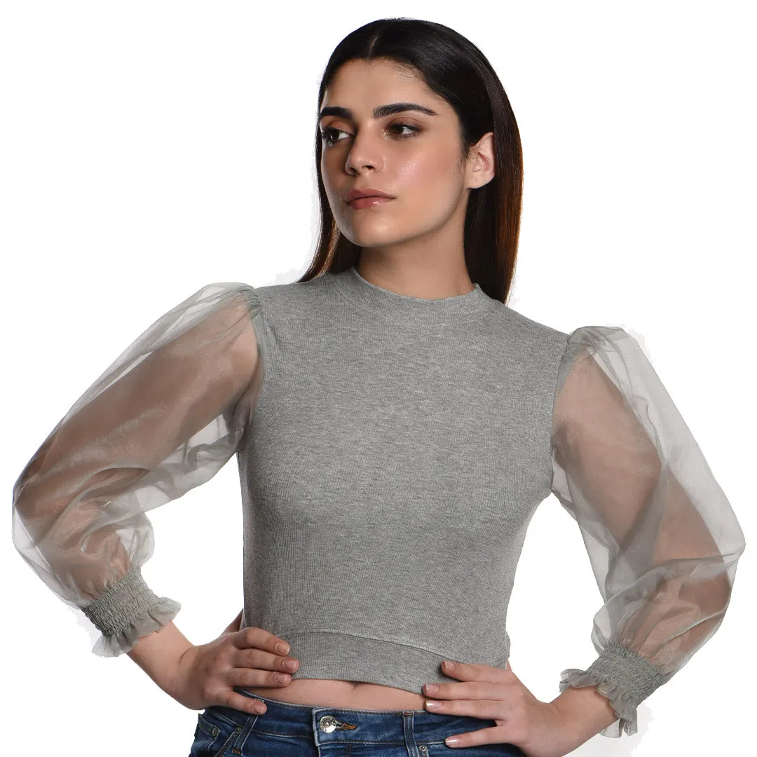 Hosiery Blouses with Puffy Organza Full Sleeves