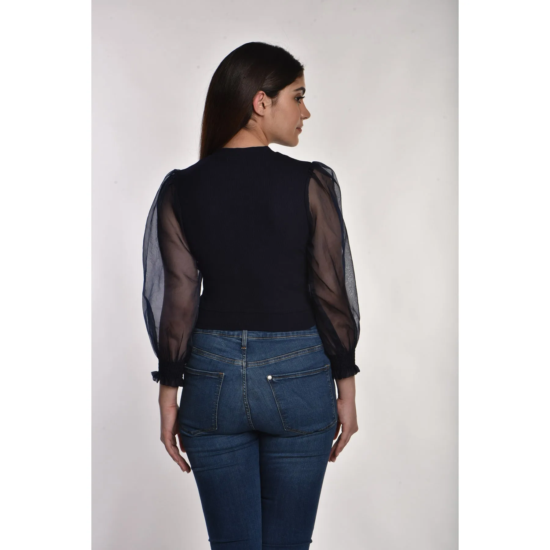 Hosiery Blouses with Puffy Organza Full Sleeves