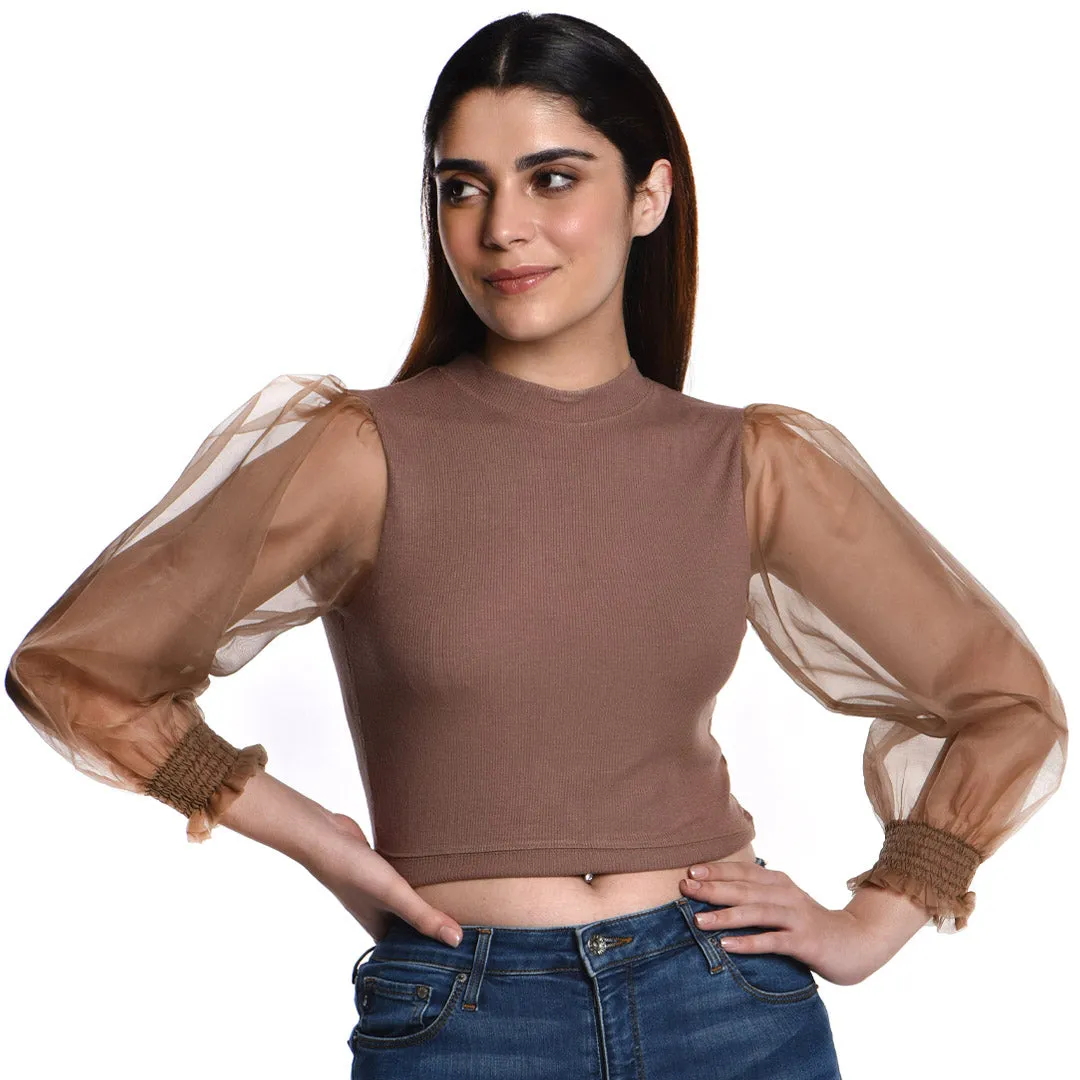 Hosiery Blouses with Puffy Organza Full Sleeves