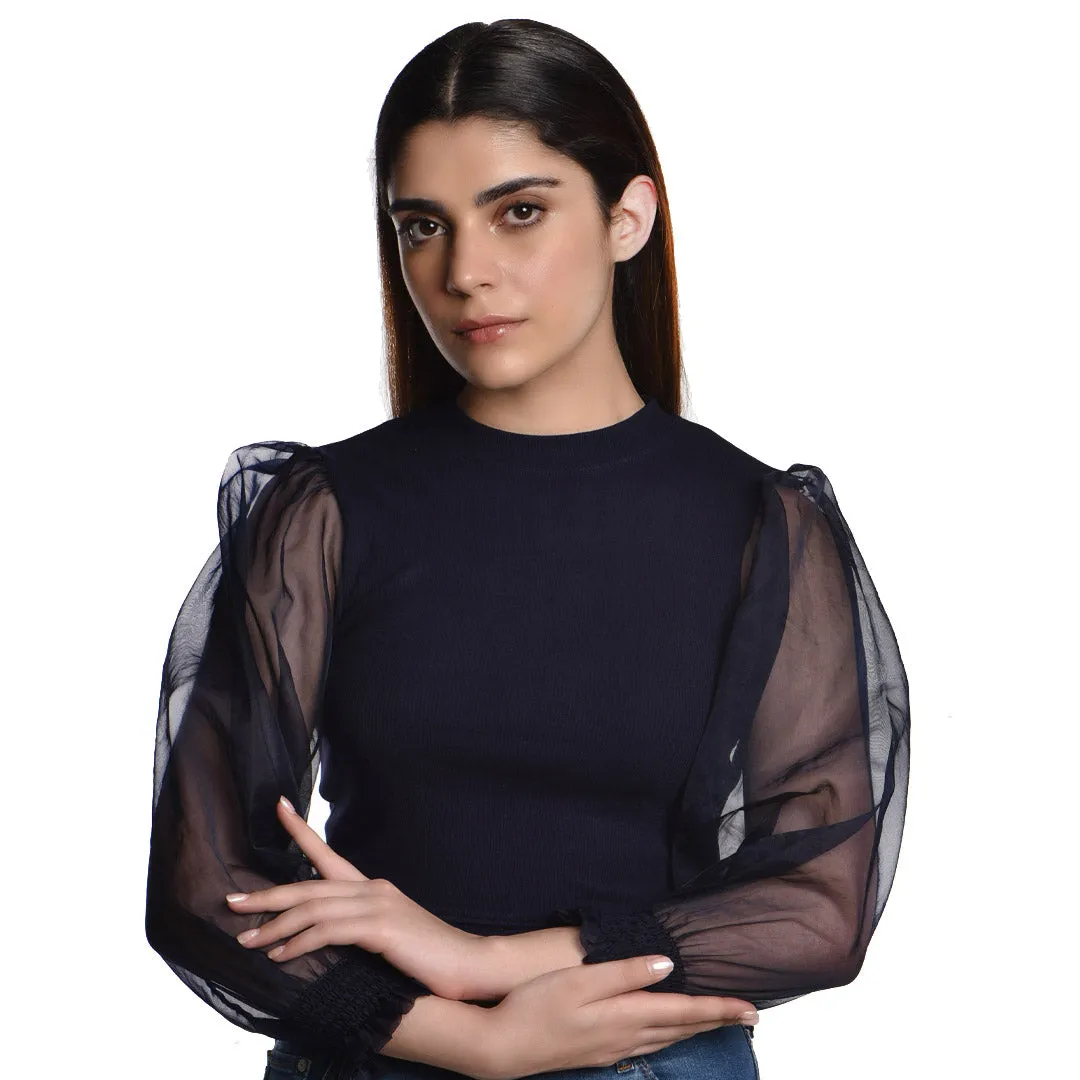 Hosiery Blouses with Puffy Organza Full Sleeves