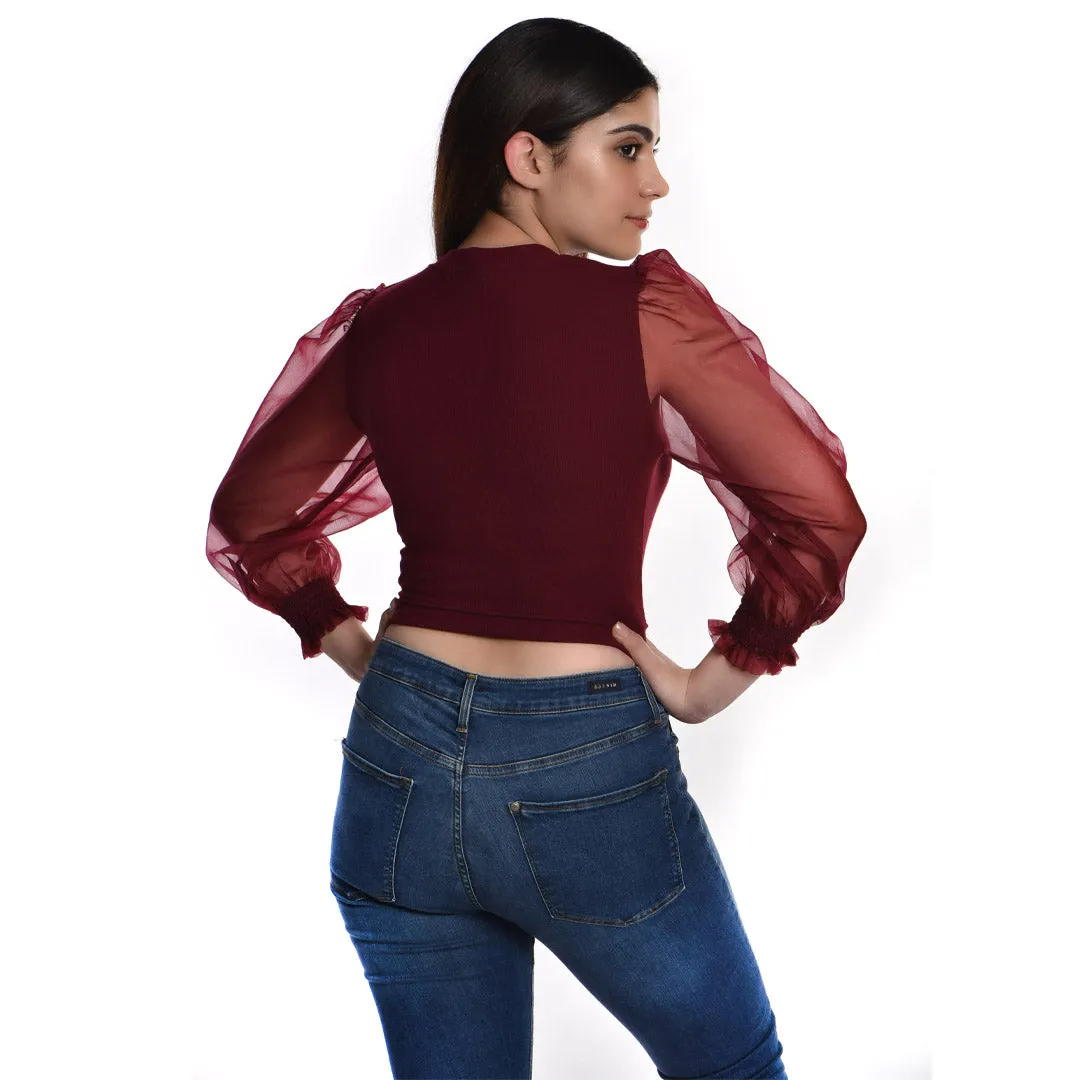 Hosiery Blouses with Puffy Organza Full Sleeves