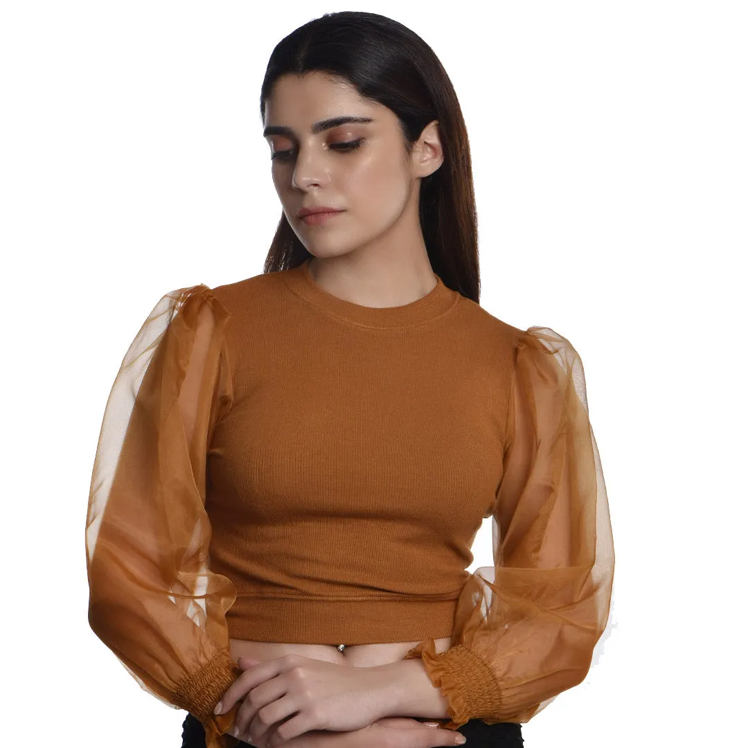 Hosiery Blouses with Puffy Organza Full Sleeves