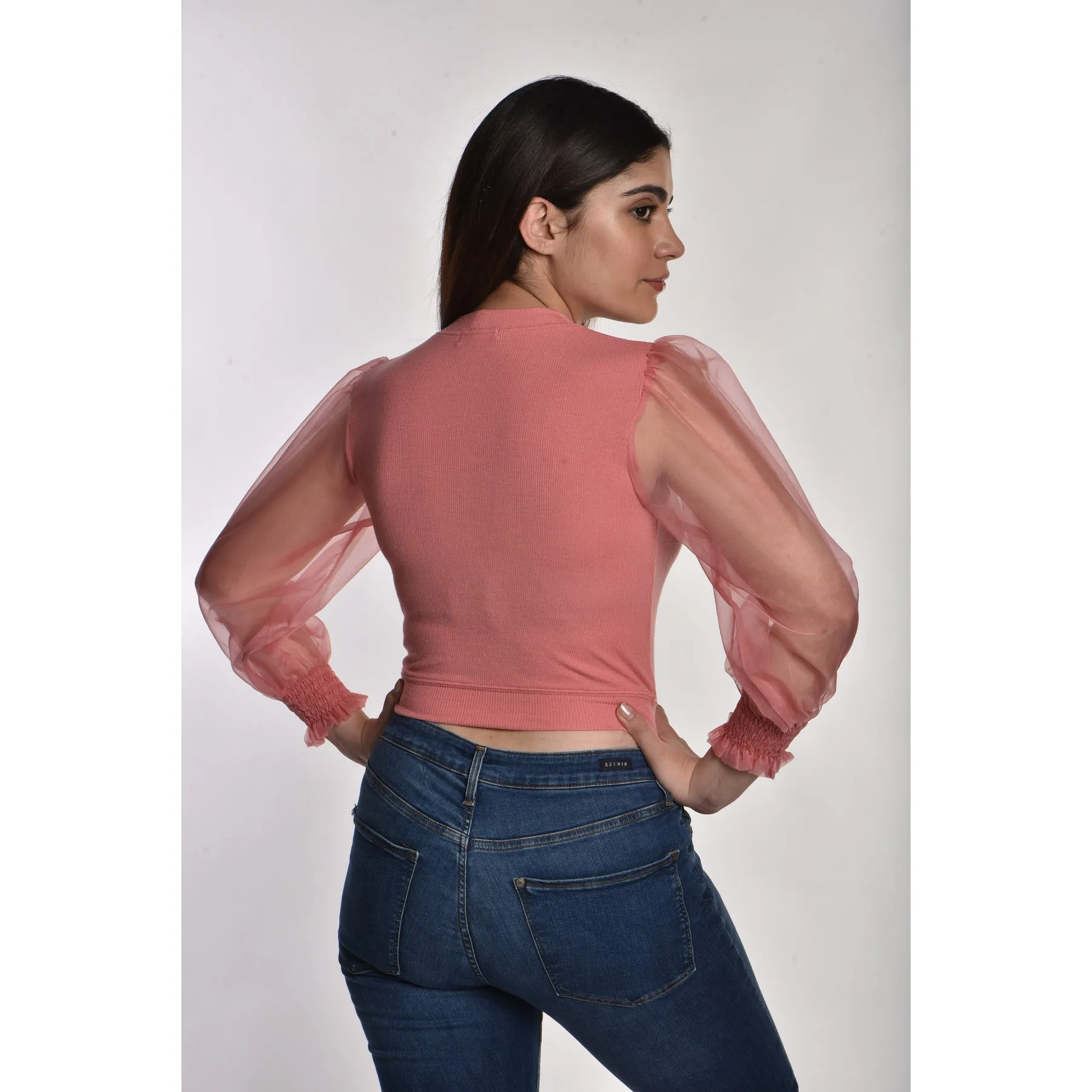 Hosiery Blouses with Puffy Organza Full Sleeves
