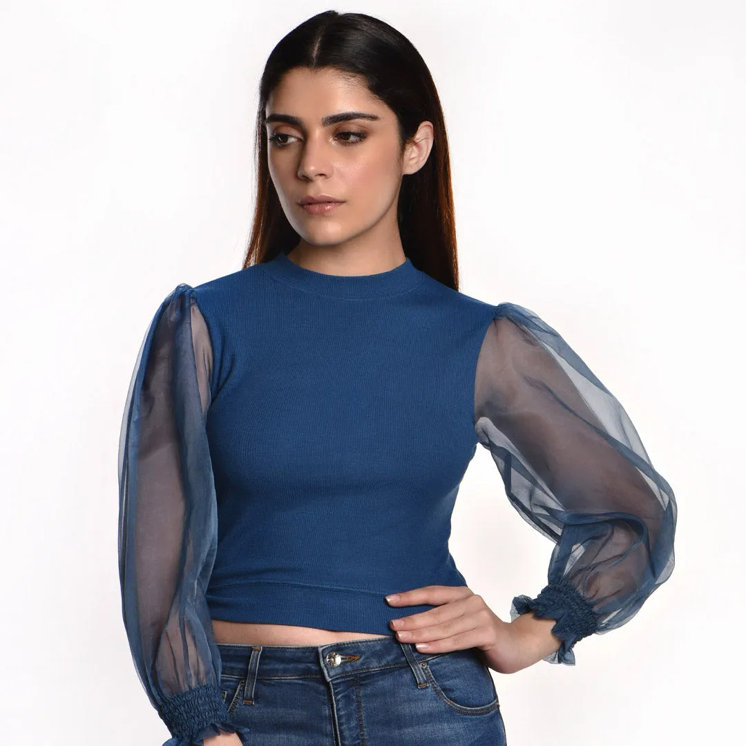 Hosiery Blouses with Puffy Organza Full Sleeves