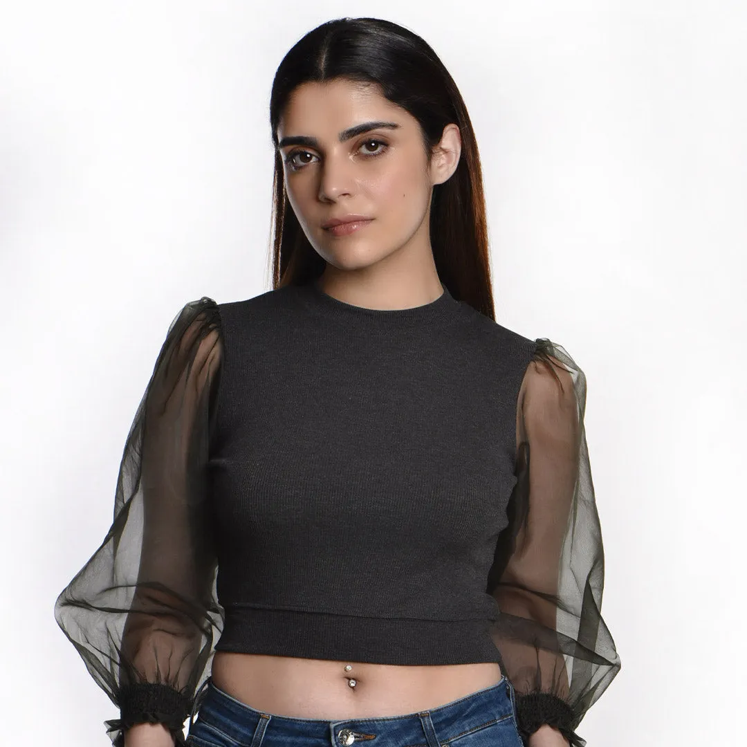 Hosiery Blouses with Puffy Organza Full Sleeves