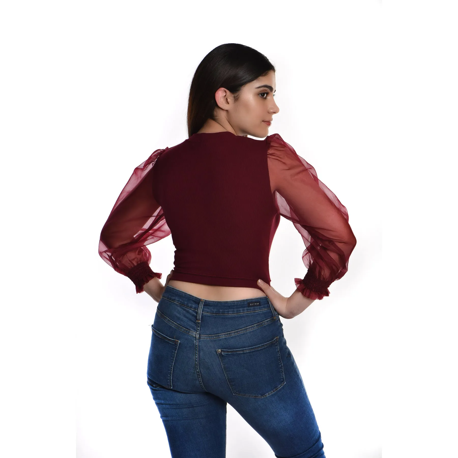 Hosiery Blouses with Puffy Organza Full Sleeves