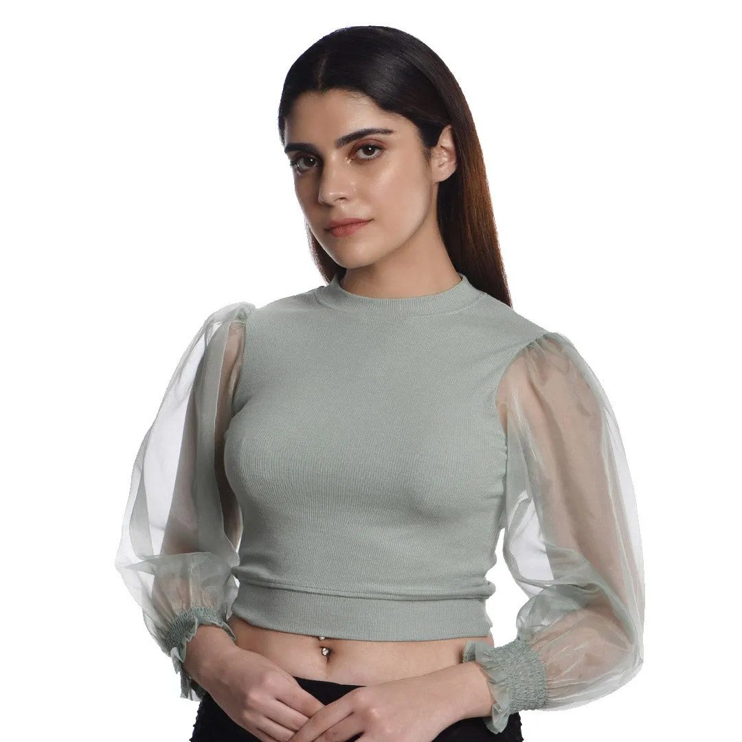 Hosiery Blouses with Puffy Organza Full Sleeves