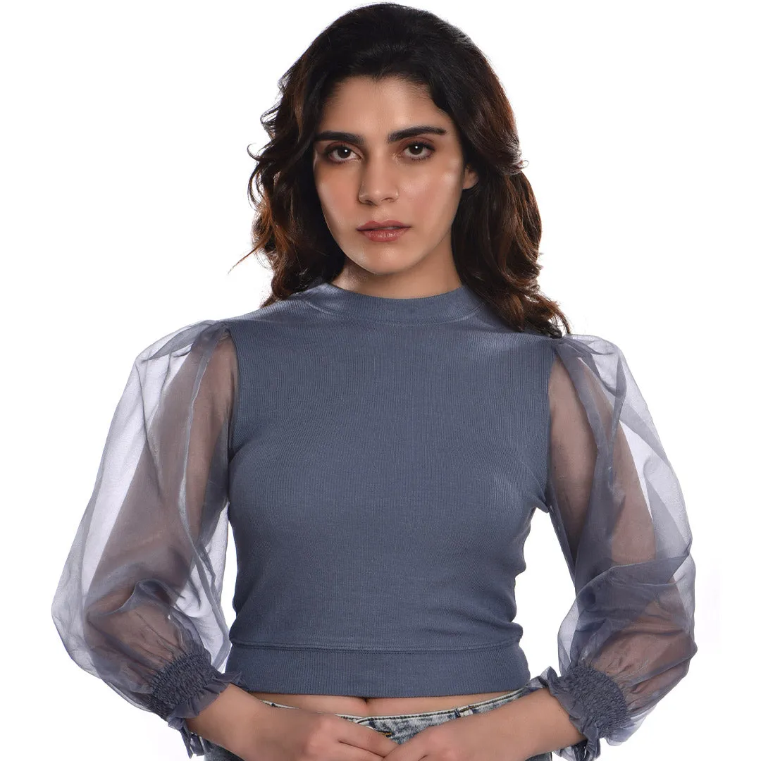 Hosiery Blouses with Puffy Organza Full Sleeves