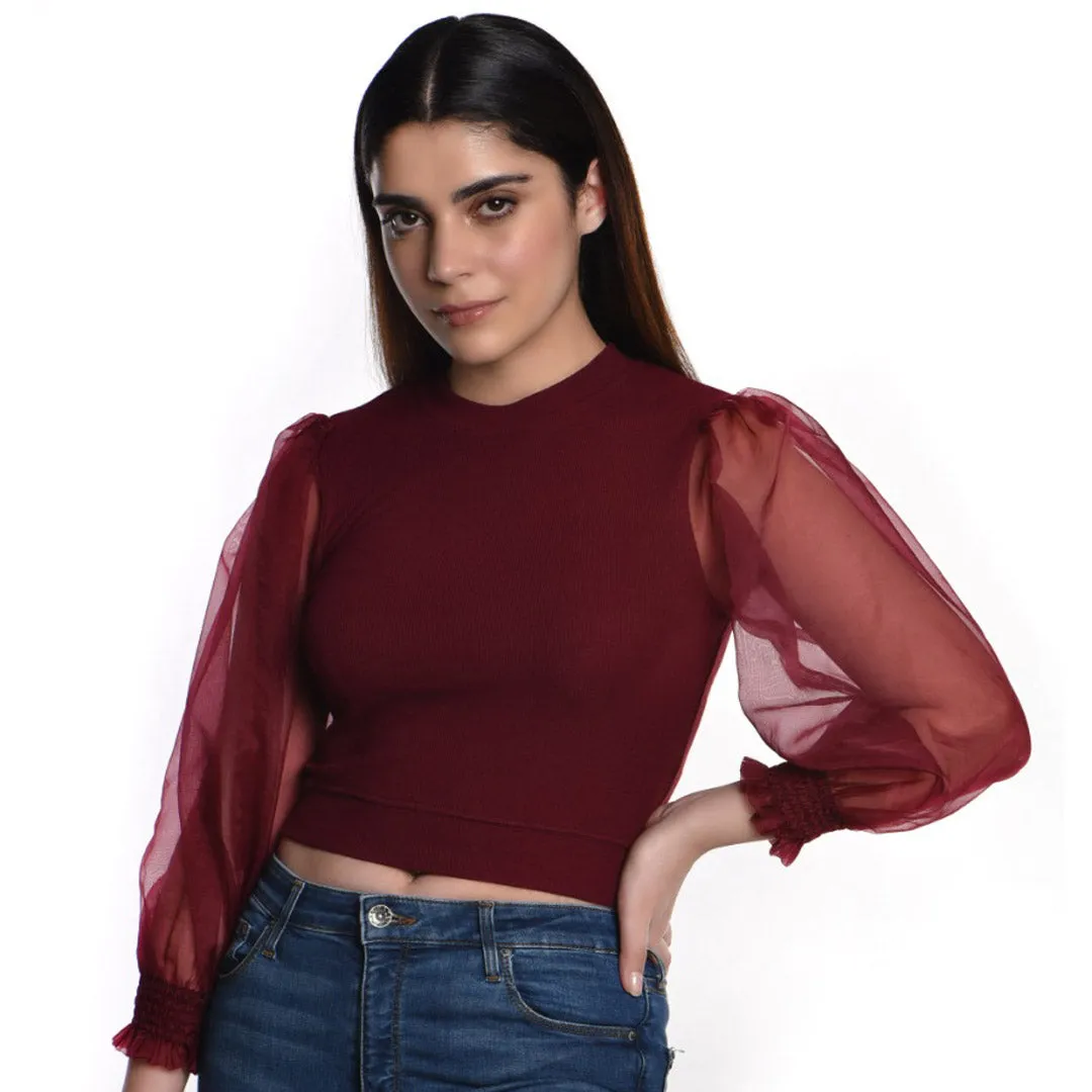 Hosiery Blouses with Puffy Organza Full Sleeves