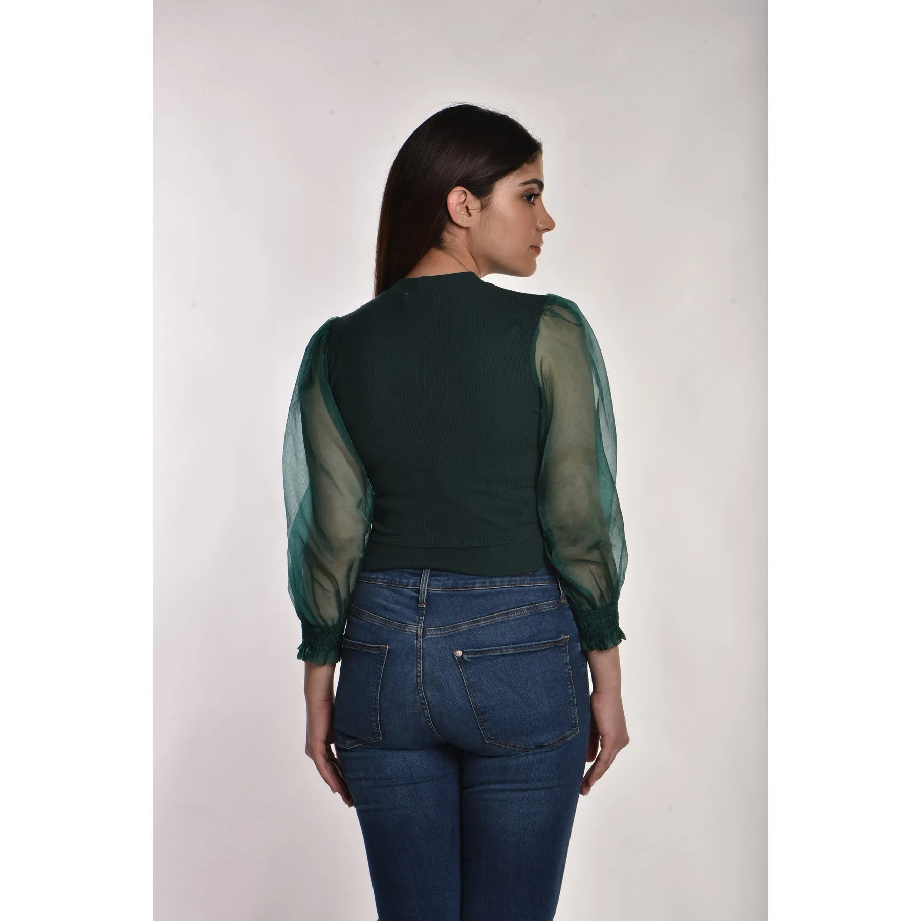 Hosiery Blouses with Puffy Organza Full Sleeves