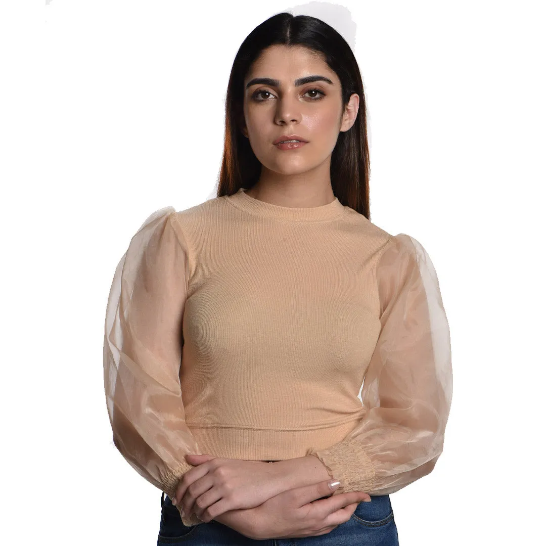 Hosiery Blouses with Puffy Organza Full Sleeves