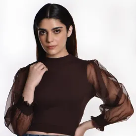 Hosiery Blouses with Puffy Organza Full Sleeves