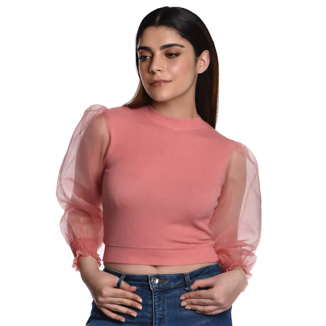 Hosiery Blouses with Puffy Organza Full Sleeves
