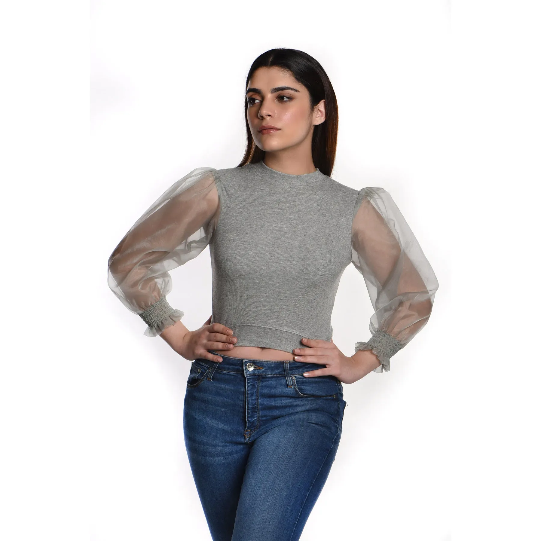 Hosiery Blouses with Puffy Organza Full Sleeves