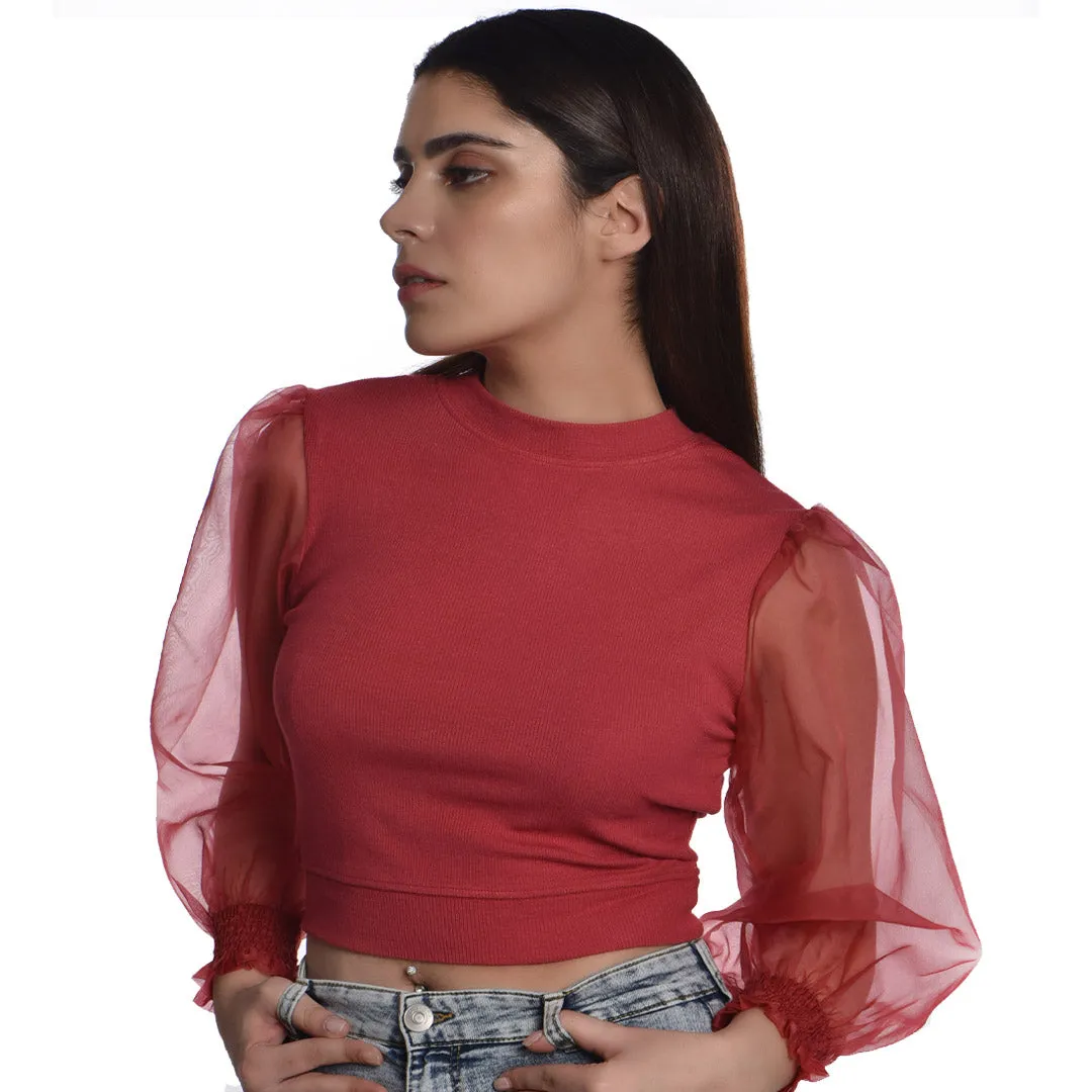 Hosiery Blouses with Puffy Organza Full Sleeves